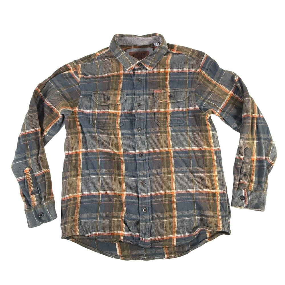 Orvis Gray Plaid Flannel Shirt Jacket Mens L Cotton Shacket Button Up